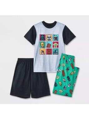 Star Wars Boys 3-PC Sleep Set Pajama Shirt Shorts Pants Darth Vader Yoda L 12/14